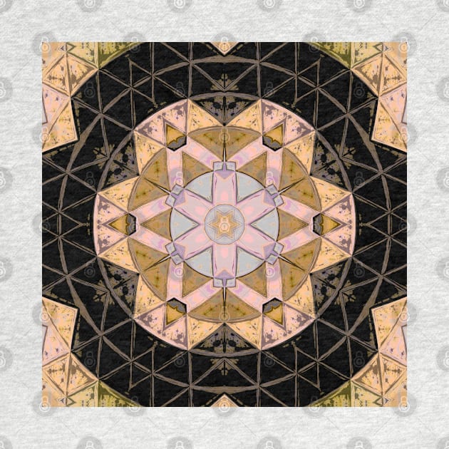 Mosaic Mandala Flower Yellow Blue and Black by WormholeOrbital